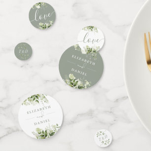 Greenery Floral Monogram Sage Green Wedding Confetti