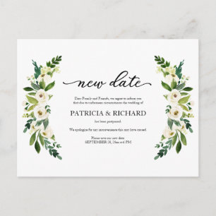 Greenery Floral New Date Wedding Postponement Postcard