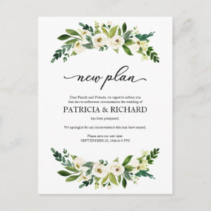 Greenery Floral New Plan Wedding Postponement Postcard