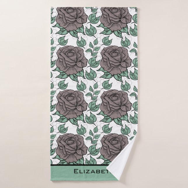 Greenery floral pattern big blossom personalised  bath towel (Bath Towel)