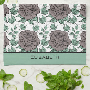 Greenery floral pattern big blossom personalised tea towel