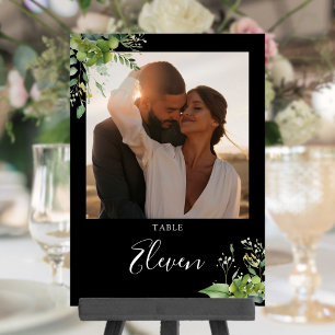 Greenery Floral Photo Black And White Table Number