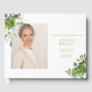 Greenery Floral Photo Funeral Memorial Guest Book