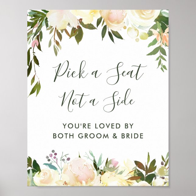 Greenery Floral Pick a Seat Wedding Sign (Front)