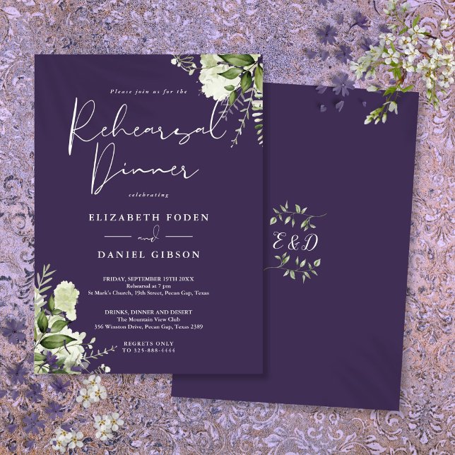 Greenery Floral Purple Rehearsal Dinner Invitation (Greenery Floral Purple Rehearsal Dinner Invitation)