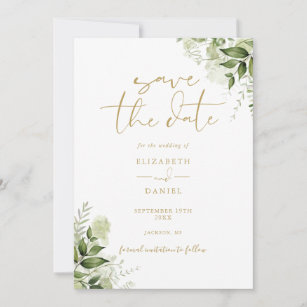 Greenery Floral QR Code Gold Wedding Save The Date