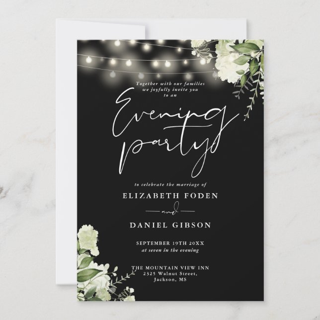 Greenery Floral QR Code Wedding Evening Party Invitation (Front)