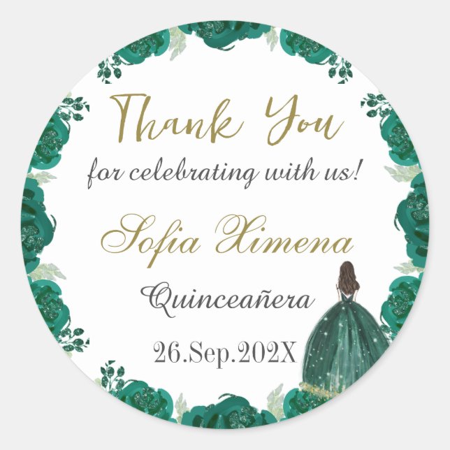 Greenery  Floral Quinceañera  Classic Round Sticker (Front)
