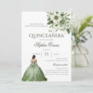 Greenery Floral Quinceanera Invitation