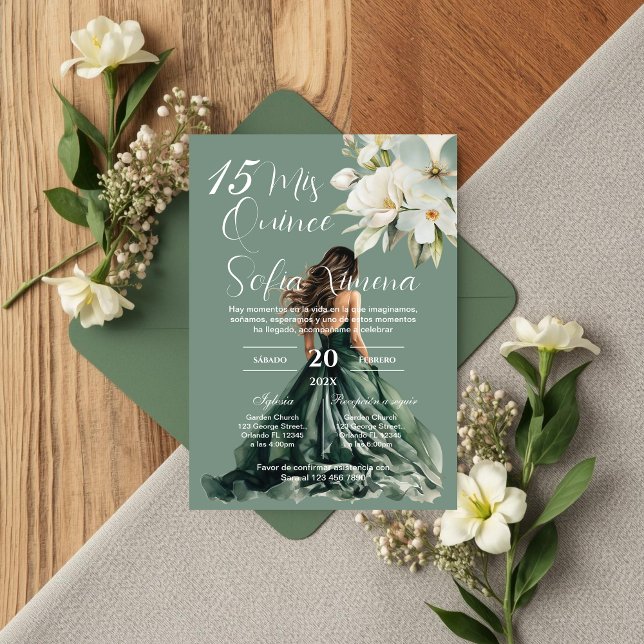 Greenery Floral Quinceañera Spanish Invitation (Creator Uploaded)