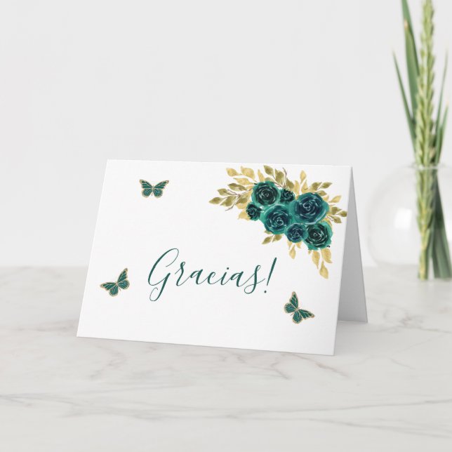 Greenery Floral Quinceañera Thank You Card (Front)
