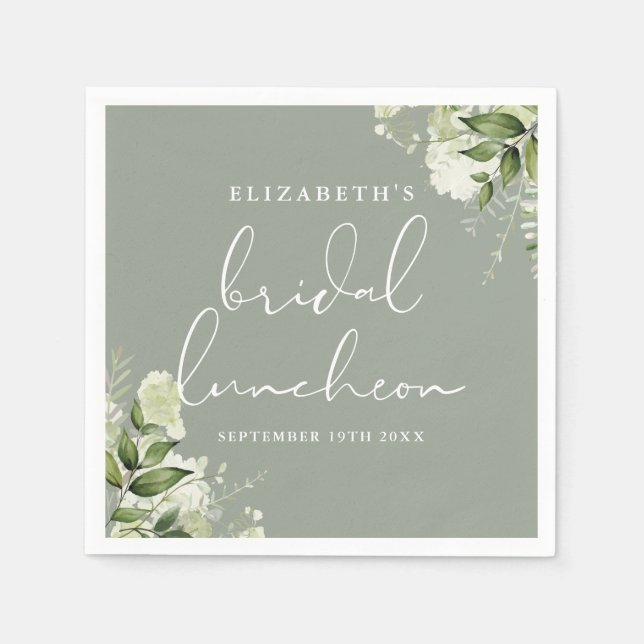 Greenery Floral Sage Green Bridal Luncheon Napkin (Front)