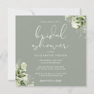 Greenery Floral Sage Green Bridal Shower Invitation
