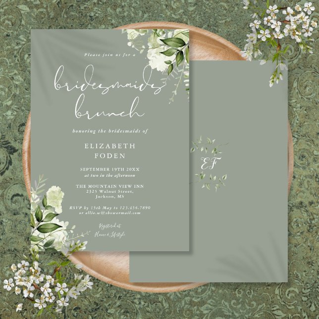 Greenery Floral Sage Green Bridesmaids Brunch Invitation (Greenery Floral Sage Green Bridesmaids Brunch Invitation)
