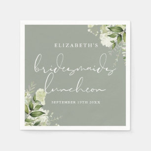 Greenery Floral Sage Green Bridesmaids Luncheon Napkin