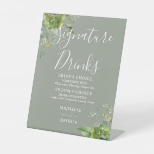 Greenery Floral Sage Green Signature Drinks Pedestal Sign