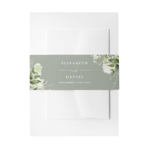 Greenery Floral Sage Green Wedding Invitation Belly Band