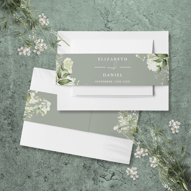Greenery Floral Sage Green Wedding Invitation Invitation Belly Band (Greenery Floral Sage Green Wedding Invitation Invitation Belly Band)