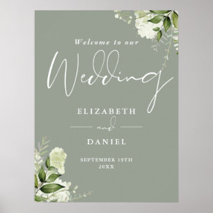 Greenery Floral Sage Green Wedding Welcome Sign