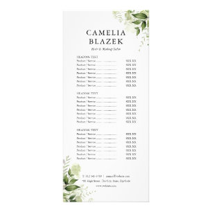 Greenery Floral Salon Service Menu Price List