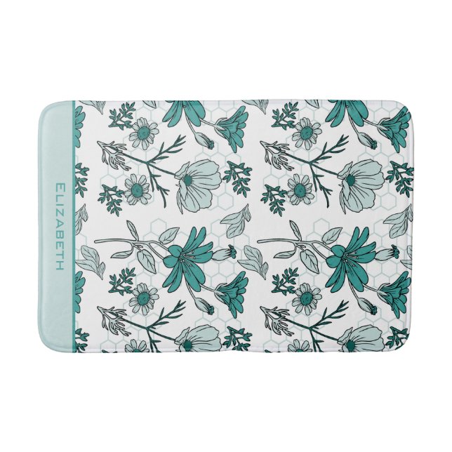 Greenery floral seamless pattern personalised name bath mat (Front)