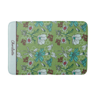 Greenery floral seamless pattern personalised name bath mat