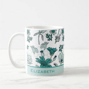 Greenery floral seamless pattern personalised name coffee mug