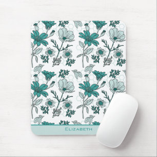 Greenery floral seamless pattern personalised name mouse pad