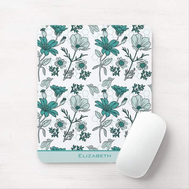 Greenery floral seamless pattern personalised name mouse pad (With Mouse)