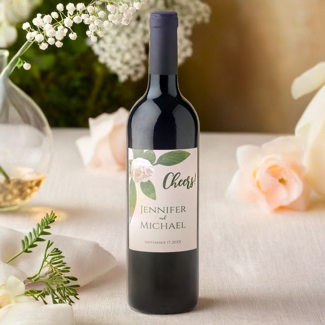 Greenery Floral Simple Elegant Wedding  Wine Label (Greenery Floral Simple Elegant Wedding Wine Label)