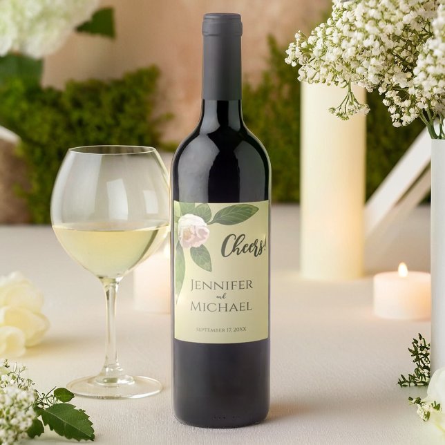 Greenery Floral Simple Elegant Wedding  Wine Label (Greenery Floral Simple Elegant Wedding Wine Label)