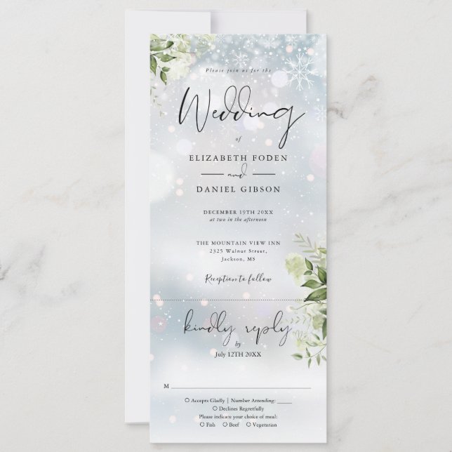 Greenery Floral Snow All In One Winter Wedding Invitation (Front)