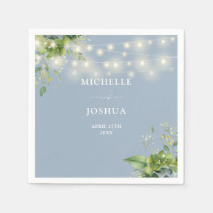 Greenery Floral String Lights Dusty Blue Wedding Napkin