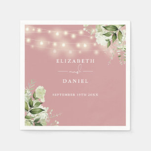 Greenery Floral String Lights Dusty Rose Wedding Napkin