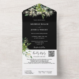 Greenery Floral String Lights QR Code Wedding All In One Invitation