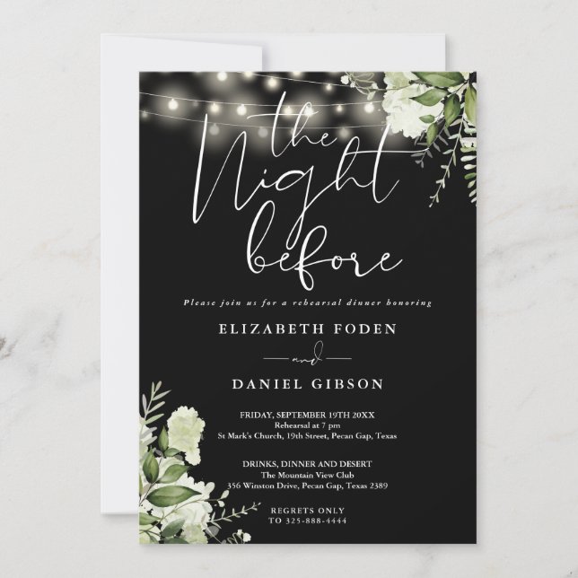 Greenery Floral String Lights Rehearsal Dinner Invitation (Front)