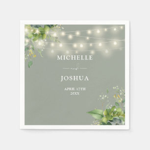 Greenery Floral String Lights Sage Green Wedding Napkin