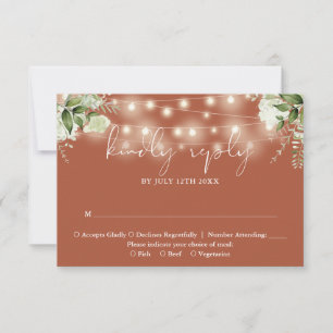 Greenery Floral String Lights Terracotta Wedding RSVP Card
