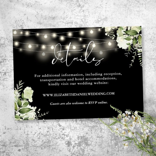 Greenery Floral String Lights Wedding Details Enclosure Card (Greenery Floral String Lights Wedding Details Enclosure Card)