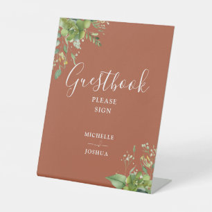 Greenery Floral Terracotta Guestbook Pedestal Sign