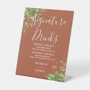 Greenery Floral Terracotta Signature Drinks Pedestal Sign