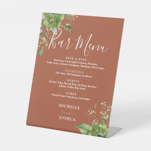 Greenery Floral Terracotta Wedding Bar Menu Pedestal Sign