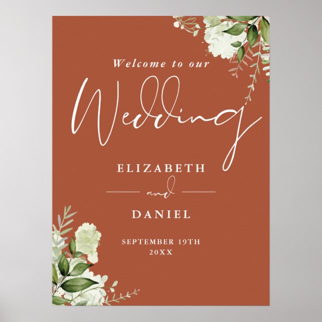 Greenery Floral Terracotta Wedding Welcome Sign (Front)