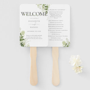Greenery Floral Typography Wedding Program Hand Fan