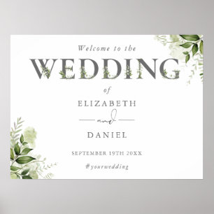 Greenery Floral Typography Wedding Welcome Sign