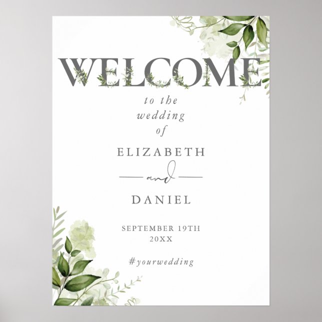 Greenery Floral Typography Wedding Welcome Sign (Front)