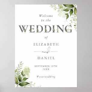 Greenery Floral Typography Wedding Welcome Sign