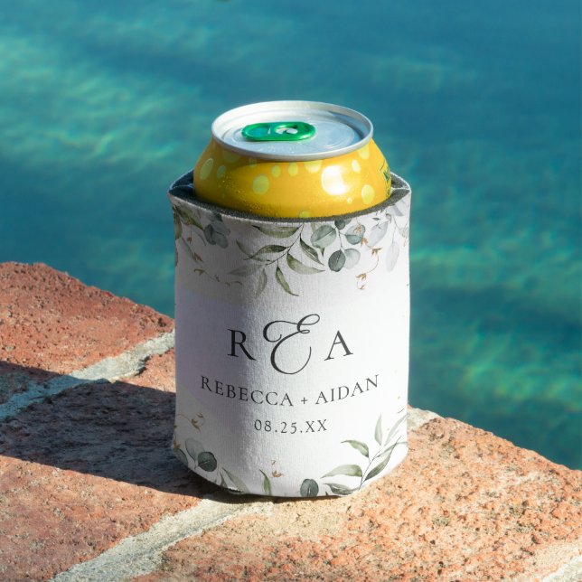 Greenery Floral Watercolor Wedding Can Cooler (In Situ Pool)