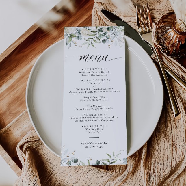 Greenery Floral Watercolor Wedding Menu (Creator Uploaded)