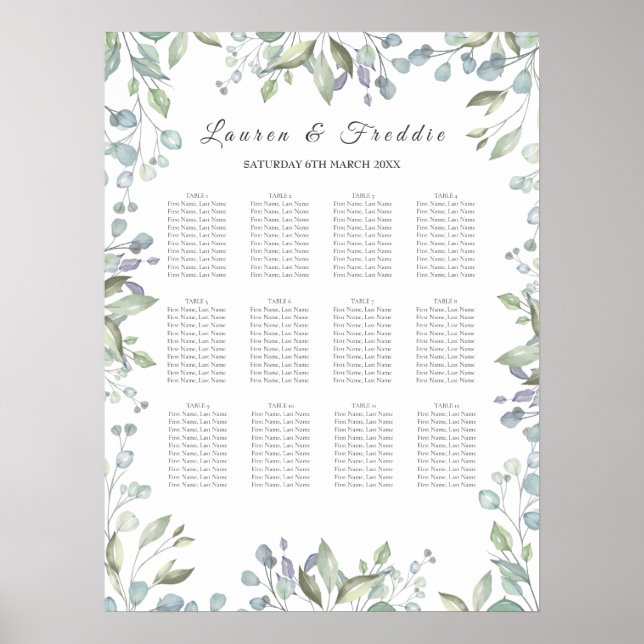  Greenery Floral Watercolour Wedding Seating Chart (Front)